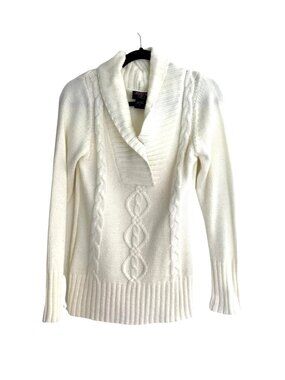 HOOKED UP- WOMENS WHITE LOONG SLEEVE V-NECK PULLOVER SWEATER SIZE LARGE